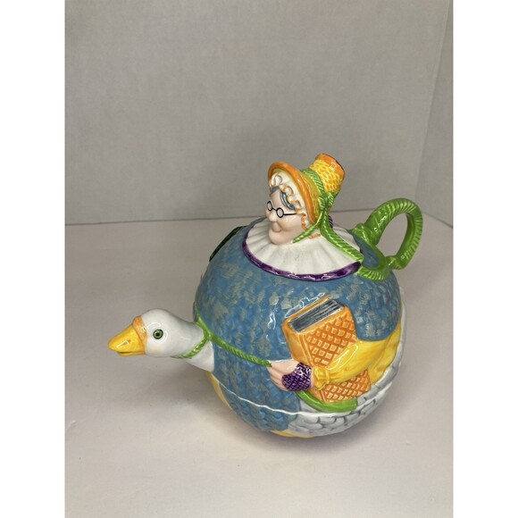 Retired Dept 56 Mother Goose Story Book Ceramic Tea Pot & Cup In One Vintage - Picture 1 of 9